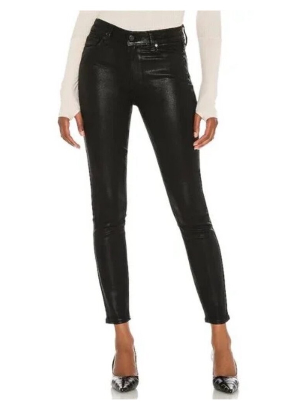 PAIGE Jeans Hoxton Ankle - Black Fog Luxe Coating Womens size 28 pants